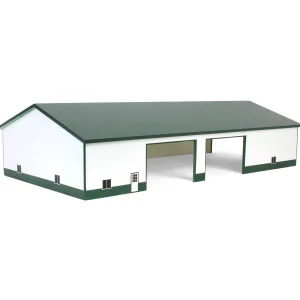 Outback Toys Wooden Barns & Large Accessories<1/64 White & Forest Green 60ft x 120ft Wooden Implement Shed with Double Side Doors
