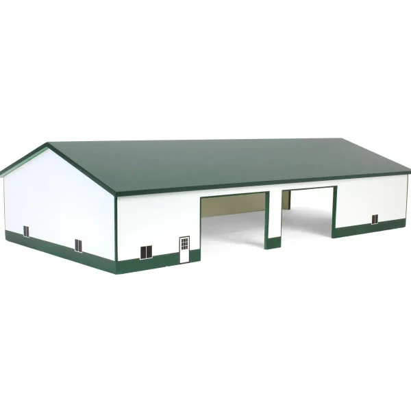 Outback Toys Wooden Barns & Large Accessories<1/64 White & Forest Green 60ft x 120ft Wooden Implement Shed with Double Side Doors