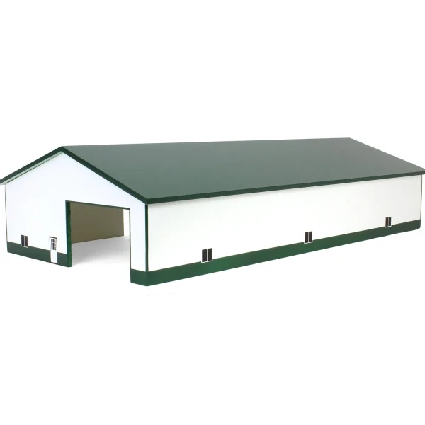Outback Toys Wooden Barns & Large Accessories<1/64 White & Forest Green 60ft x 120ft Wooden Implement Shed with Double Side Doors