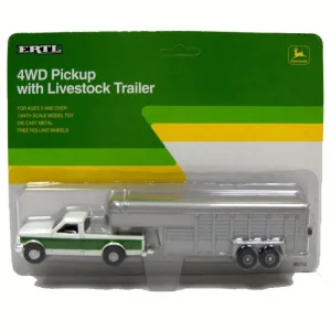 Manufacturer_ERTL Agricultural Trucks | Pickup Trucks<1/64 White & Green 4WD Pickup with Livestock Trailer by ERTL