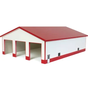 Outback Toys Wooden Barns & Large Accessories<1/64 White & Red 3 Door 60ft x 80ft Wooden Implement or Shop Building