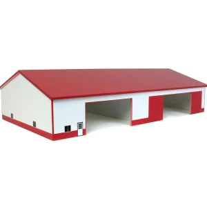 Outback Toys Wooden Barns & Large Accessories<1/64 White & Red 2 Door 70ft x 130ft Wooden Implement Pole Building w/ Divided Shop Area