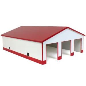 Outback Toys Wooden Barns & Large Accessories<1/64 White & Red 3 Door 60ft x 80ft Wooden Implement or Shop Building