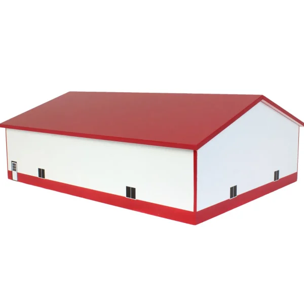 Outback Toys Wooden Barns & Large Accessories<1/64 White & Red 3 Door 60ft x 80ft Wooden Implement or Shop Building