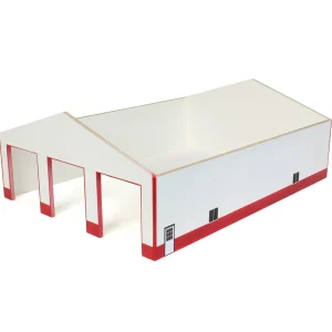 Outback Toys Wooden Barns & Large Accessories<1/64 White & Red 3 Door 60ft x 80ft Wooden Implement or Shop Building