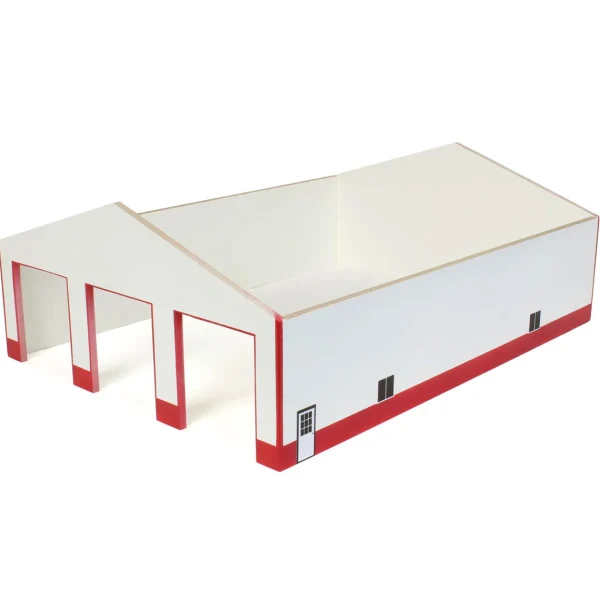 Outback Toys Wooden Barns & Large Accessories<1/64 White & Red 3 Door 60ft x 80ft Wooden Implement or Shop Building