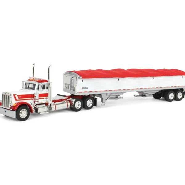 Manufacturer_DCP by First Gear Agricultural Trucks<1/64 White & Red Peterbilt 379 Day Cab with White Wilson Pacesetter Grain Trailer, DCP by First Gear