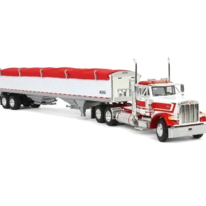 Manufacturer_DCP by First Gear Agricultural Trucks<1/64 White & Red Peterbilt 379 Day Cab with White Wilson Pacesetter Grain Trailer, DCP by First Gear