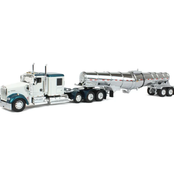 Manufacturer_DCP by First Gear Tanker Trucks<1/64 White & Teal Kenworth W900L w/ Chrome Polar Tandem-Axle Deep Drop Tank Trailer, DCP by First Gear
