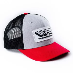 Outback Toys Agco, Allis, Massey & More<White Farm Equipment Logo Silver/Red/Black Mesh Back Hat