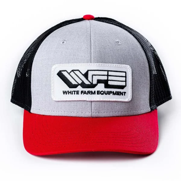 Outback Toys Agco, Allis, Massey & More<White Farm Equipment Logo Silver/Red/Black Mesh Back Hat