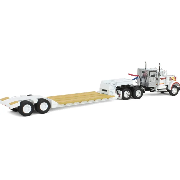 Manufacturer_DCP by First Gear Lowboys & Flatbeds<1/64 White Western Star 4900 36in Vintage Sleeper w/ Rogers Vintage Lowboy Trailer, DCP by First Gear