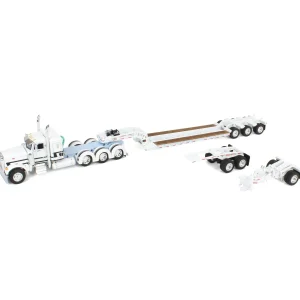 Manufacturer_DCP by First Gear Lowboys & Flatbeds<1/64 White/Light Blue Peterbilt 379 with Fontaine Magnitude Lowboy, Jeep & Stinger, DCP by First Gear