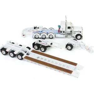 Manufacturer_DCP by First Gear Lowboys & Flatbeds<1/64 White/Light Blue Peterbilt 379 with Fontaine Magnitude Lowboy, Jeep & Stinger, DCP by First Gear
