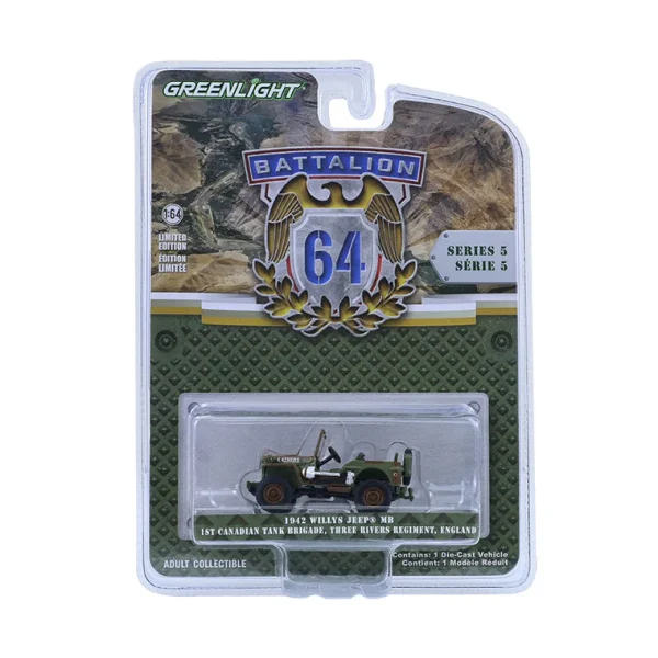 Manufacturer_Greenlight Collectibles Cars & Suvs<1/64 1942 Willys MB, 1st Canadian Tank Brigade, Three Rivers Regiment, England, Battalion 64 Series 5