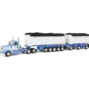 Manufacturer_DCP by First Gear Dump Trucks<1/64 Wisteria/White Kenworth W900L with 31ft & 20ft End Dump Trailers, DCP by First Gear
