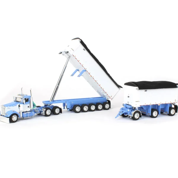 Manufacturer_DCP by First Gear Dump Trucks<1/64 Wisteria/White Kenworth W900L with 31ft & 20ft End Dump Trailers, DCP by First Gear