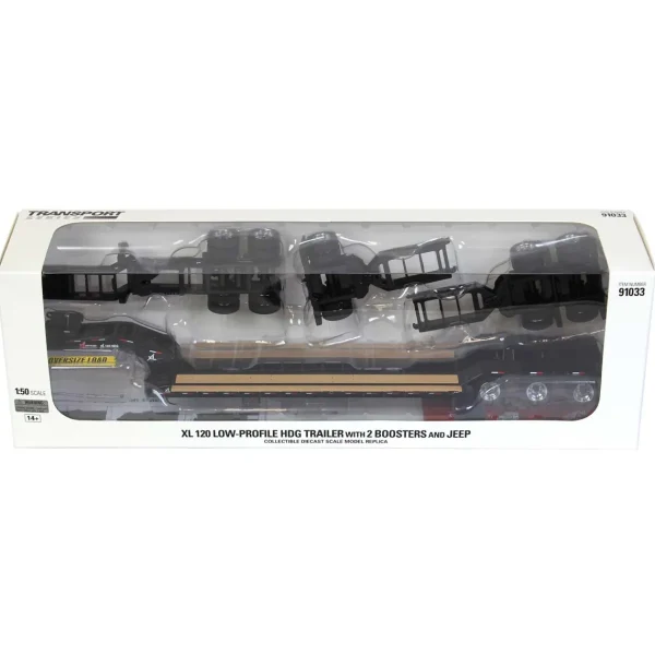 Manufacturer_Diecast Masters Lowboys & Flatbeds<1/50 XL 120 Low-Profile HDG Lowboy Trailer (Outrigger Style) with 2 Boosters and Jeep