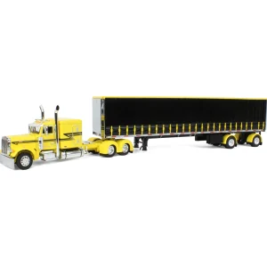 Manufacturer_DCP by First Gear Box Trucks & Trailers<1/64 Yellow & Black Peterbilt 379 63in Flattop Sleeper w/ 53ft Utility Tautliner Trailer, DCP by First Gear