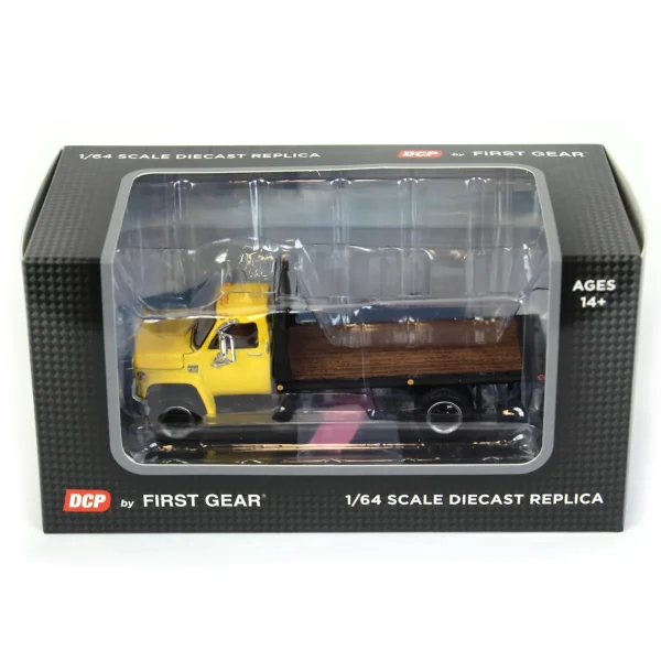Manufacturer_DCP by First Gear Lowboys & Flatbeds<1/64 Yellow Chevy C65 Single Axle Truck with Black Flatbed, DCP by First Gear